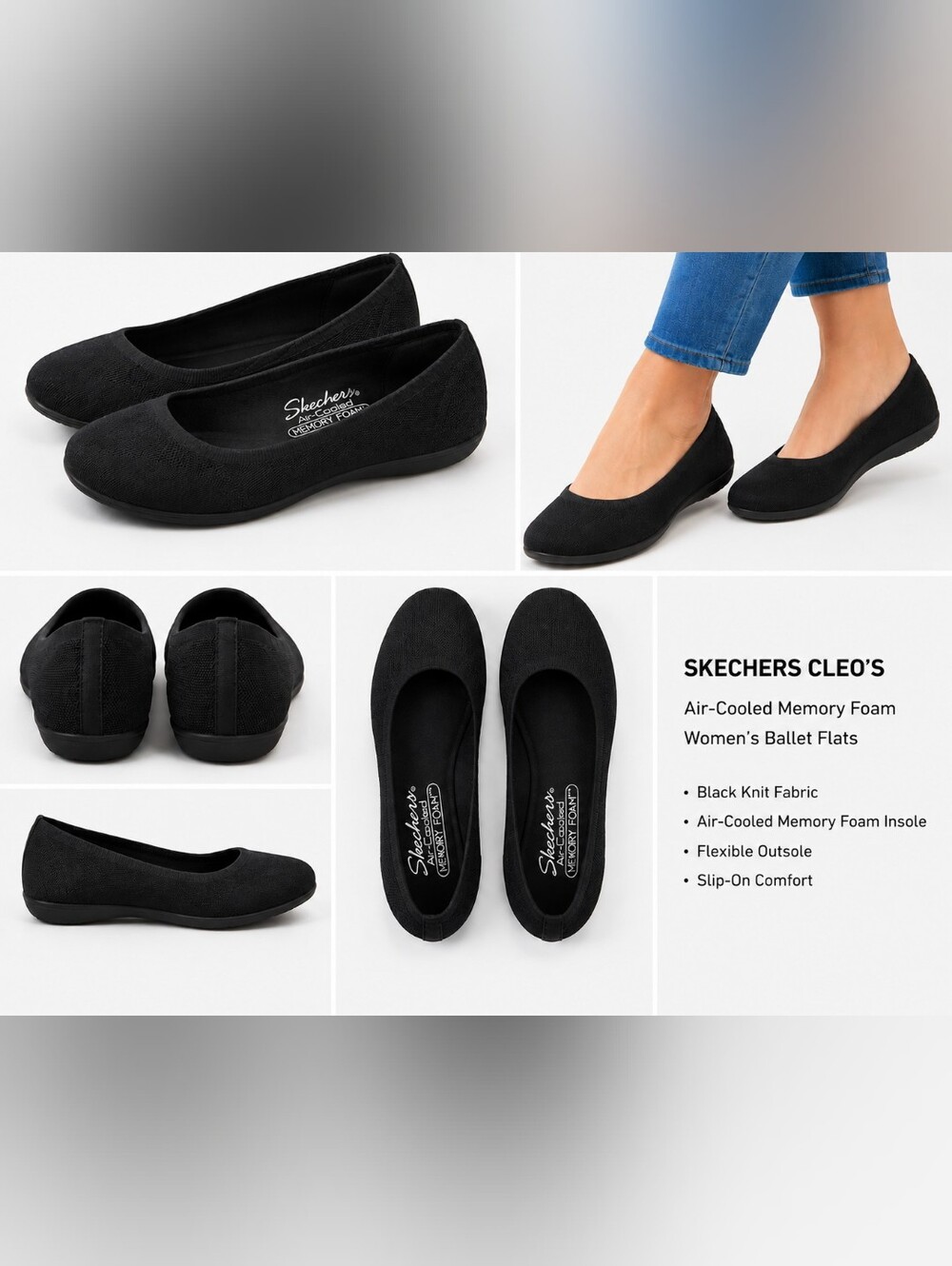 Skechers Cleo Women's Black Ballet Flats Air-Cooled Memory Foam Size 8 - Picture 1 of 7